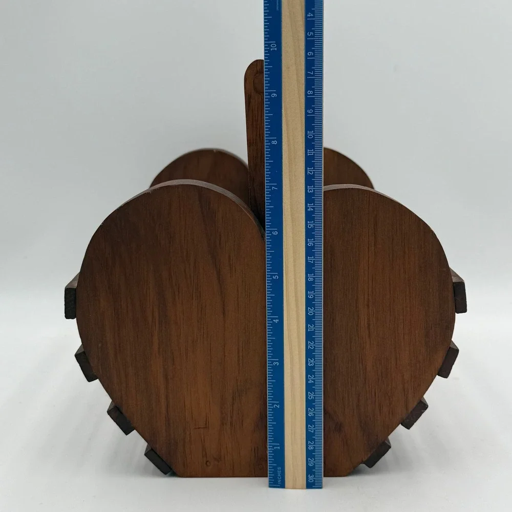 Vintage Wooden Heart Caddy Magazine Rack Rustic Farmhouse Storage Basket Brown